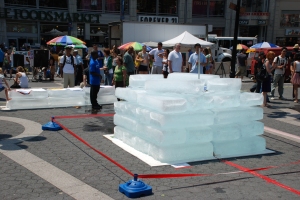 Blocks of ice in art installation